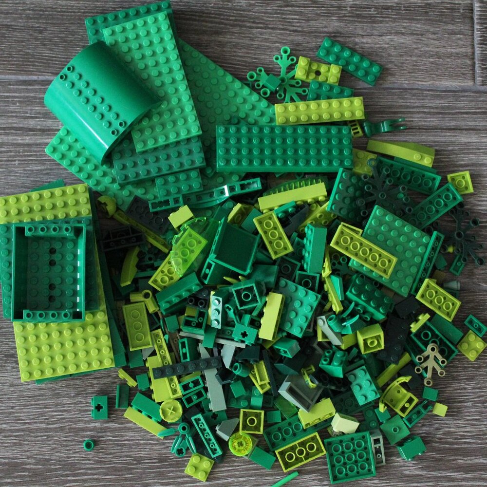 LEGO Bricks. 2 lb. Bulk Lot. Shades of Green, from light to dark.
